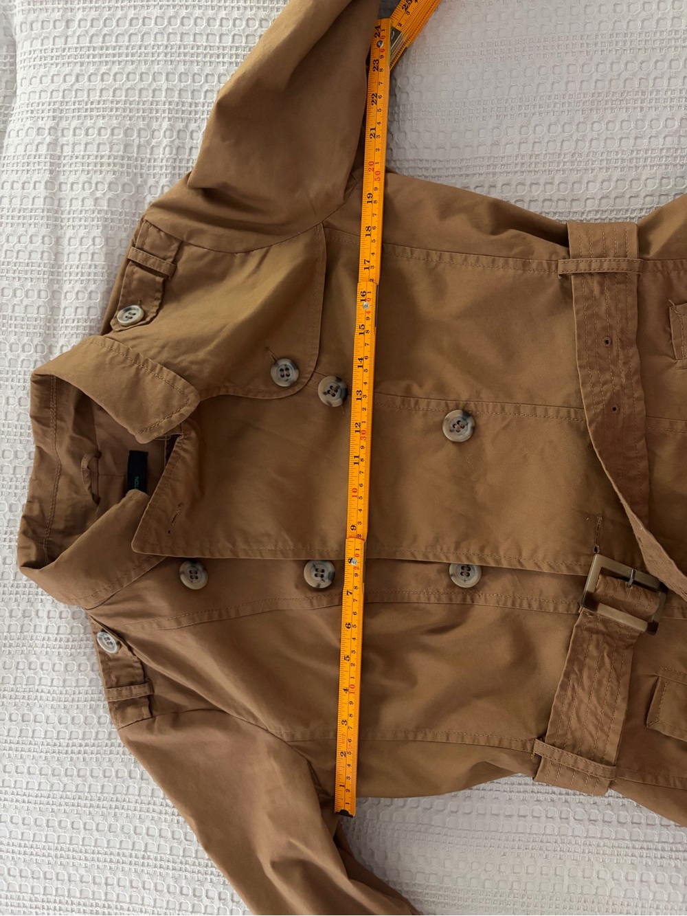 Stile Benetton Vintage Camel Double-Breasted Belted Trench Coat L Dark Academia - Picture 11 of 15